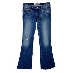 Hollister Womens Flare Jeans Size 5 W27 Medium Wash Distressed Raw Hem Low Rise